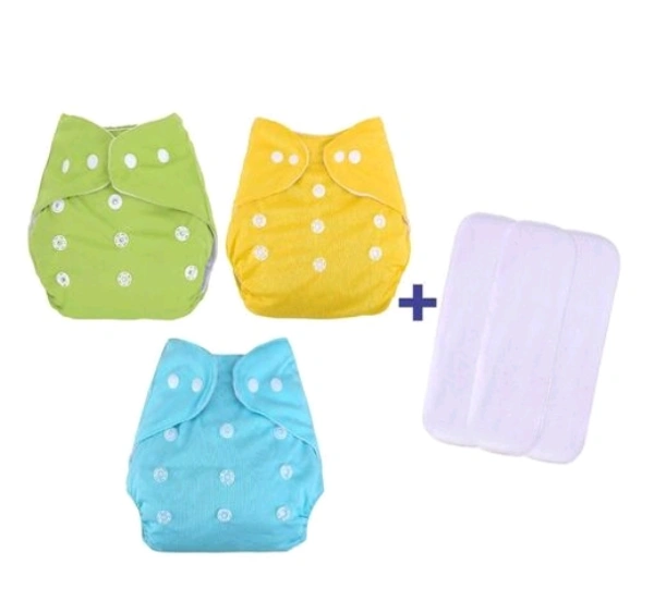 Longlife Free Size Cloth Diapers Reusable Washable Pack of 3 Diapers & 3 White Inserts (0-2 Years) - Black, Multipack 1